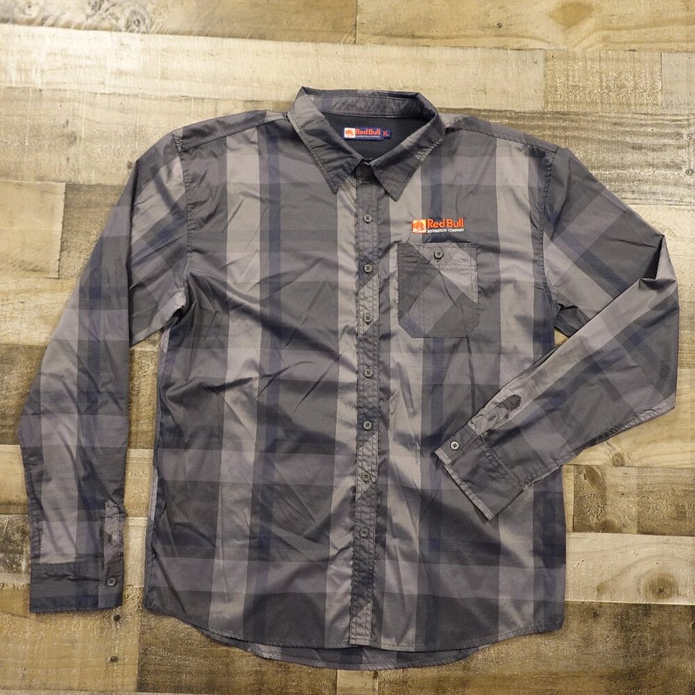 Red Bull Distribution‎ Company Plaid Button-Up Shirt XL Slim Fit Lightweight